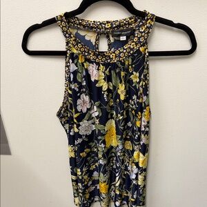 Modern Amusement Floral Sleeveless Top - Navy, Yellow, White